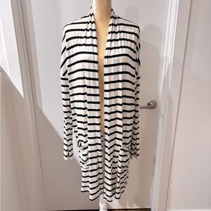 Women’s Cream Black Striped Long Cardigan XL
